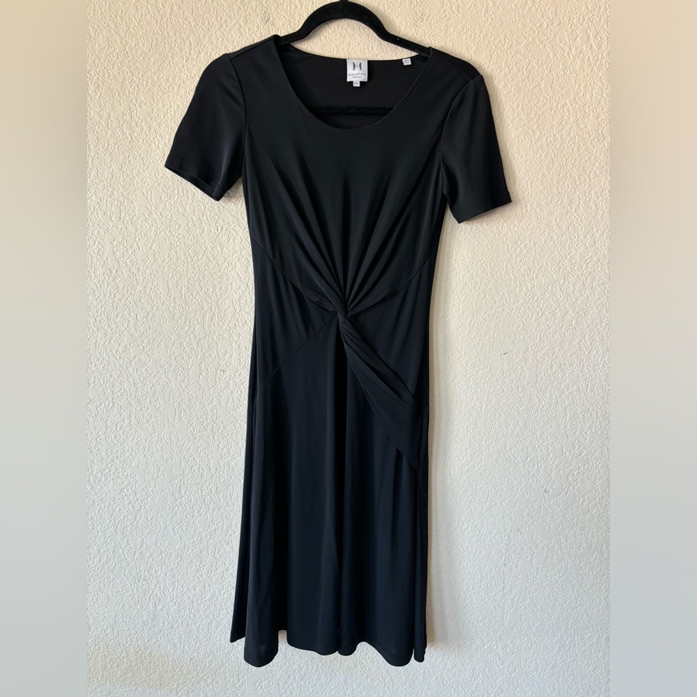 HALSTON HERITAGE Black Jersey Short‎ Sleeve Dress w/ Twist Detail, XXS